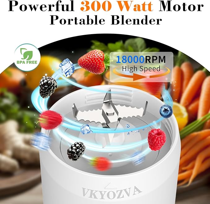 Portable Blender cordless, 24oz Blender Cup Sporty Bottle with Sip Spout, Travel blender for Shakes and Smoothies, USB-C Rechargeable, Mini Small Blenders (White Gray)