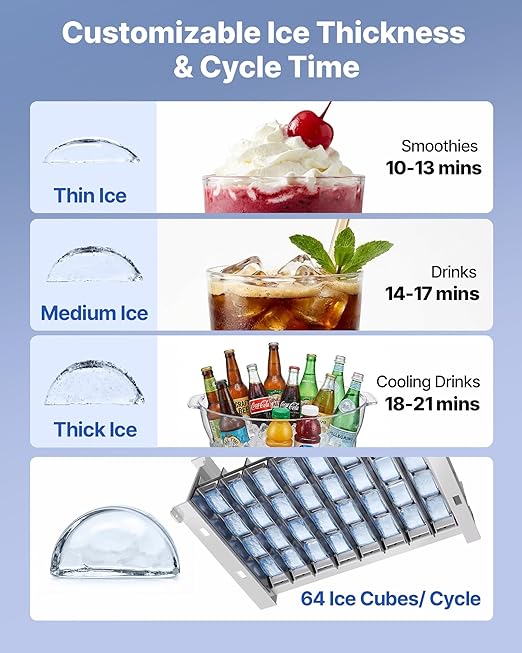 VEVOR Commercial Ice Maker Machine, 130 lbs/24h with 26 lbs Storage Capacity, Moon-Shaped Ice，Built-in/Freestanding/Under Counter, Ice Maker with LED Display & Self-Cleaning, for Home Bar Restaurant