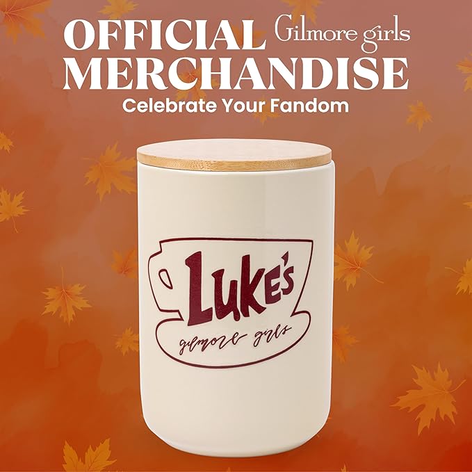Silver Buffalo Gilmore Girls Wax Resist Ceramic Cookie Jar with Bamboo Lid Featuring Luke’s Cafe Logo, 5” x 5” x 6.5”