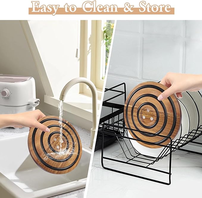2 PCS Magnetic Wooden Trivets for Hot Pots and Pans, Heat Resistant Acacia Wood Trivet with Cushioning Silicone Strips for Dutch Ovens Hot Dishes Pots Holder, for Mom Grandma