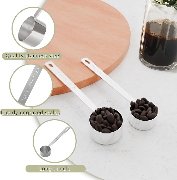 LEIFENY 1PCS 2 Tablespoon Coffee Scoop, Long Handle Measuring Spoon, Two tbsp (30ml, 1/8cup) Stainless Steel Scooper