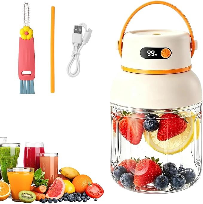Portable Electric Juicer Cup with Zero Cord Hasslem, USB-C Rechargeable Electric Blender with Straw, Easy Clean & Leakproof, Wireless Juicer Cup for Home Gym Office Outdoor (800ml)