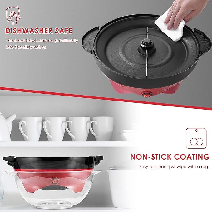 TLGREEN 6 Quart Popcorn Machine - 24 Cups, Stir Crazy Popcorn Popper Machine, Electric Hot Oil Popcorn Maker Machine, with Nonstick Plate & Stirring Rod, Large Lid as Serving Bowl and 2 Measuring Cups