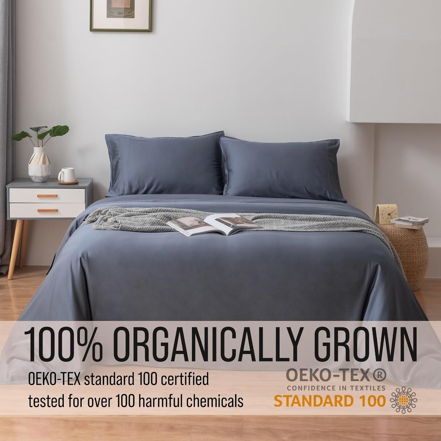 Bella Coterie Luxury Bamboo Viscose Split King Size Sheet Set | 100% Organically Grown | Ultra Soft | Cooling for Hot Sleepers | 18" Deep Pocket [Slate Blue]