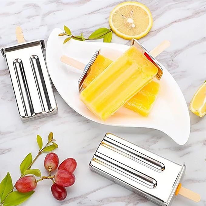 Stainless Steel Popsicle Molds, Set of 6 Ice Cream Maker, Ice Pop Molds With Holder, Metal Reusable Homemade Popsicle Molds with Sticks and Bags (Flat Head, with Slot)
