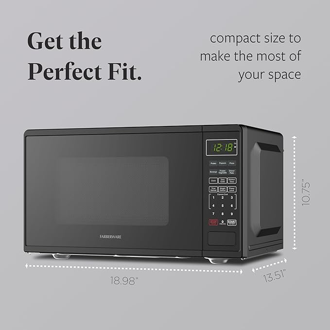 Farberware 0.9 Cu. Ft. 900-Watt Oven Auto, Defrost, & Express Cooking – Compact Countertop Microwave with Digital Display & Safety Lock, Black