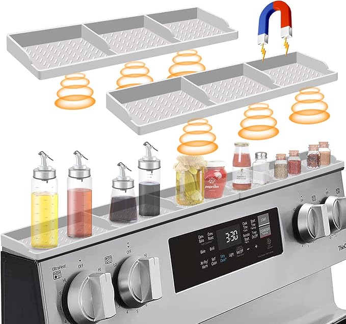 Hydream Stove Top for Silicone Shelf,30 Inch Magnetic Shelf Over the Stove Spice Rack of,Kitchen Organizer Magnet Above Stovetop Flat Back of Storage Suctioned-Light Grey