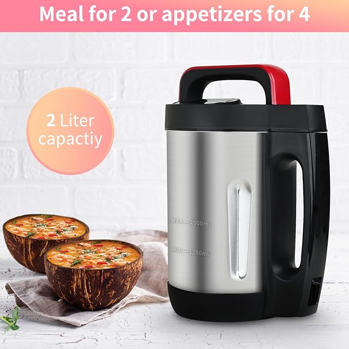 2L Soup Maker, Makes 2-6 Servings, LCD Touch Control Panel, Stainless Steel Blender & Heater, 800W for Soups, Smoothies, Sauces — Smart Kitchen Appliance for Homemade Soup