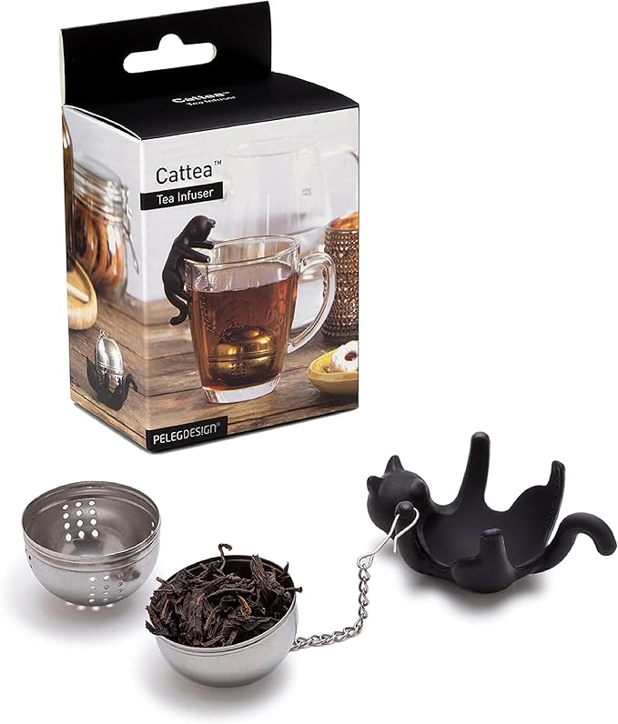 Peleg Design Cattea Tea Infuser – Cute Stainless Steel Cat Tea Strainer for Loose Leaf Tea | Fun Animal Tea Steeper & Gift for Tea Lovers, Black