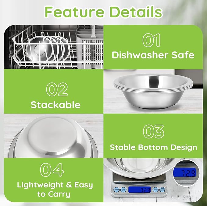 304(18/8) Stainless Steel Mixing Bowls for Kitchen, 6 Pack 6.3" 13.67 fl.oz Metal Mixing Bowls Set Stackable for Baking Serving Cooking Food Prep Storage Dishwasher Safe Lightweight