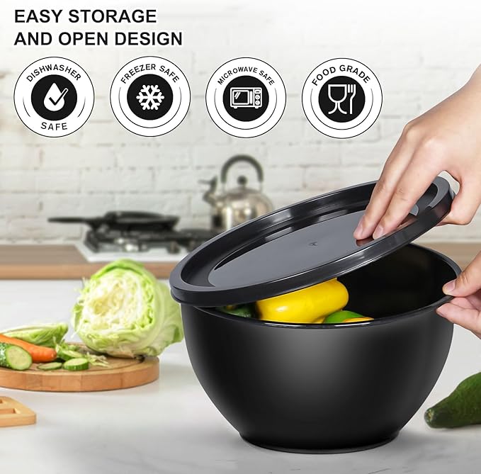 Greentainer Plastic Mixing Bowls with Lids Set for Kitchen, 5 Set Nesting Bowls for Mixing, Baking, Prepping, Cooking and Serving Food, Mixing Bowls Dishwasher, Microwave Safe
