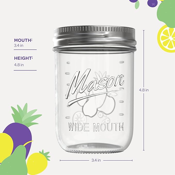 SEWANTA Wide Mouth Mason Jars 16 oz [10 Pack] With mason jar lids and Bands, mason jars 16 oz - For Canning, Fermenting, Pickling - Jar Décor - Microwave/Dishwasher Safe.