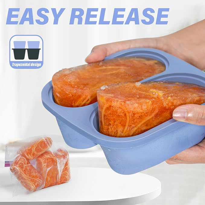 Mossime Silicone Soup Freezer Molds: 1 Cup Silicone Freezer Trays with Lid - 4 Packs Easy Release Soup Freezer Containers - 250ml 125ml Portion Large Cubes for Ice Soup (4, Blue/Purple)