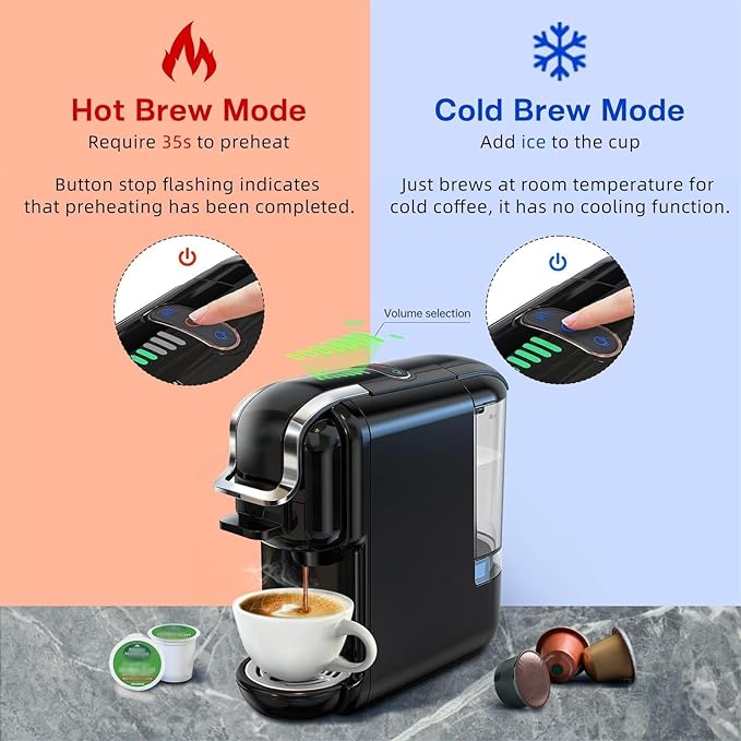 Multi-Capsule Coffee Maker, Hot/Cold Coffee Maker, Milk, ESE Pod Ground Coffee, Cafeteria, 19 Bar, 5 in 1 (Color : H2B M1A Tray BK, Size : CHINA_EU)