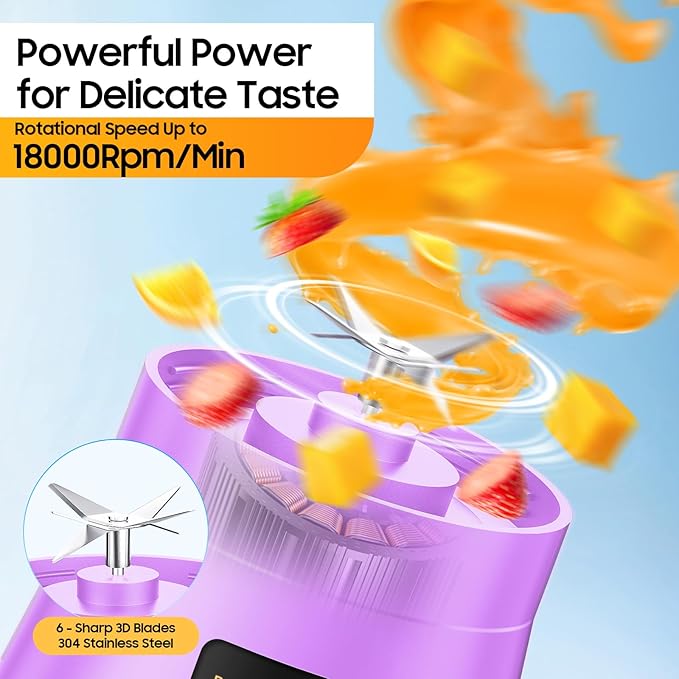 Portable Blender for Smoothies & Shakes - Cordless Personal Size Blender with 6 Blades, 380Ml Juice Cup, Lightweight & Rechargeable, Freshly Squeezed for Picnic/Sports/Office, Mother's Day