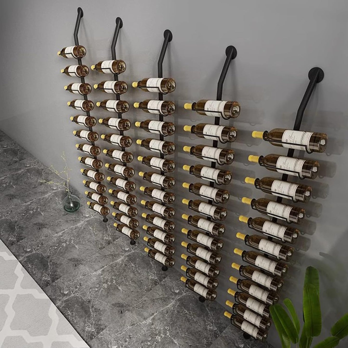 Wine Rack Wall Mounted, 72.8in High Metal Wine Bottle Holder for 12 Bottles, Kitchen Organization and Wine Storage for Commercial Restaurants Pantry Bar Wine Cellar (Black, six rows-72 Bottles)