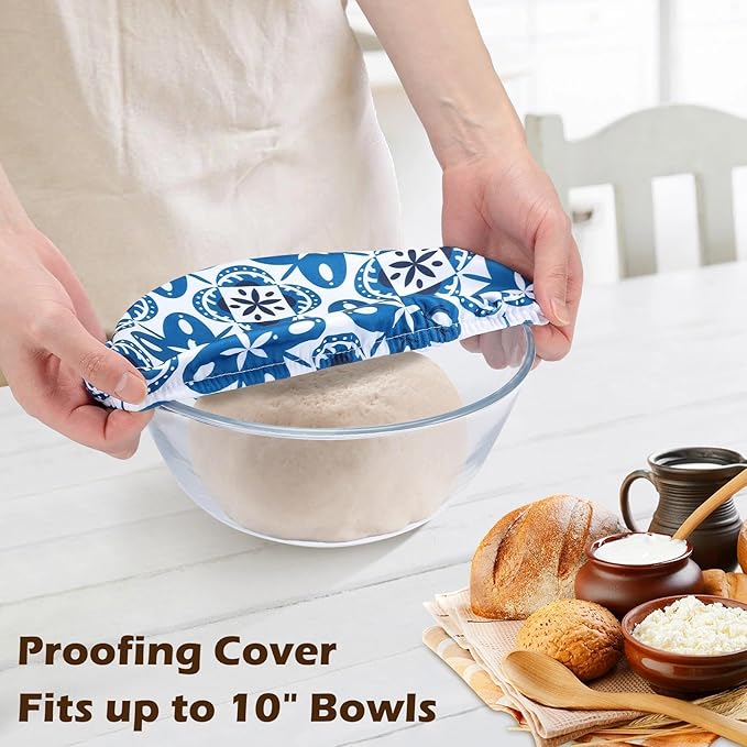 2 Pack Reusable Bread Bags for Homemade Bread, 17"×13" Sourdough Bread Storage Bags with Bowl Cover - Keep Loaf Fresh and Easy to Wash(Blue Gemstone Floral)
