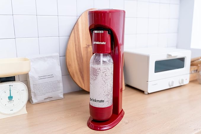 DrinkMate OmniFizz Sparkling Water and Soda Maker, Carbonates Any Drink, with 3 oz CO2 Test Cylinder (Royal Red)