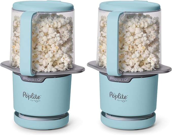 Presto 04811 PopLite My Munch Hot Air Popcorn Popper - Personal Sized,Built-In Serving Bowl,Compact Design,8 Cups,Blue,(Pack of 2)