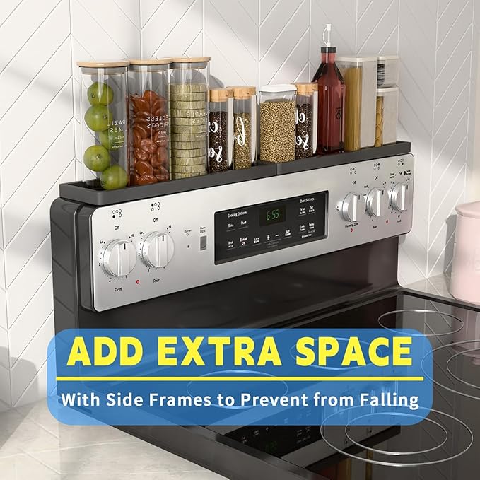 PEKER Magnetic Stove Top Shelf for 30" Stoves, Over Oven Shelf Above with Bamboo Spice Rack Organizer, Heat-Resistant, Space-Saving Solution for Kitchen Storage
