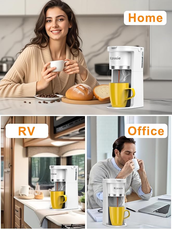 Small Single Serve Coffee Maker, Fast Brew for K-Cup & Ground Coffee, 6-12 Oz Brew Sizes, One-Button Single Cup Coffee Maker, Coffee Machine with Descaling Reminder,White,9.45 Inches
