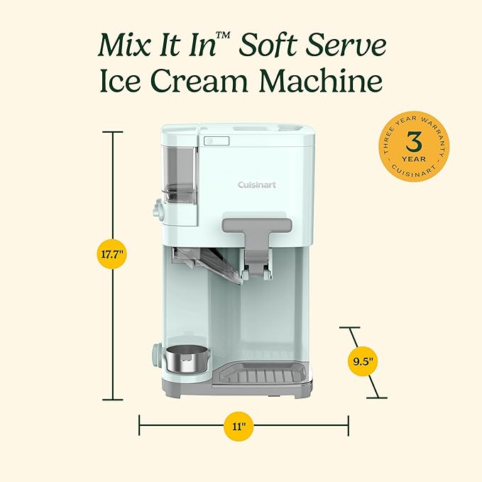 Cuisinart Soft Serve Ice Cream Machine- Mix It In Ice Cream Maker for Frozen Yogurt, Sorbet, Gelato, Drinks 1.5 Quart, Mint Green, ICE-48