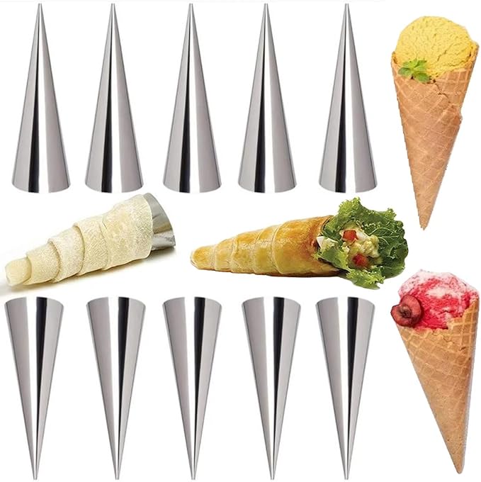 Stainless Steel Cannoli Forms Set, 5 Large Cannoli Forms, 5 Large Hones Mould, 5 Small Croissant Form, Cleaning Brush, Reusable Icing Bag and Long Frosting Tip for Puff Cupcakes Pastry