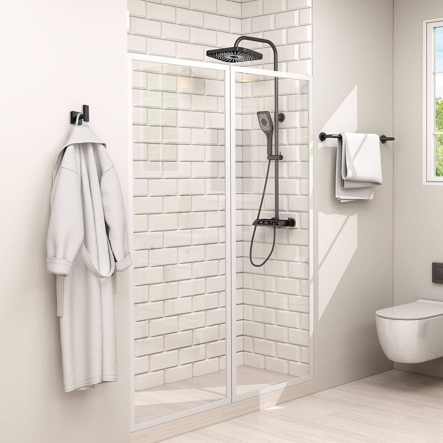 Angle Simple Bathroom Towel Hooks, Stainless Steel Robe Coat Hooks for Wall, Matte Black, 2 Pack