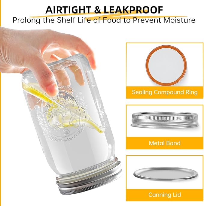 Miuyhji Wide Mouth Mason Jars 32 oz with Lids [2 Pack], Canning Jars with Metal Airtight Lids and Bands, Glass Jars for Fermenting, Pickling, Freezing, Preserving, Meal Prep, Jar Décor