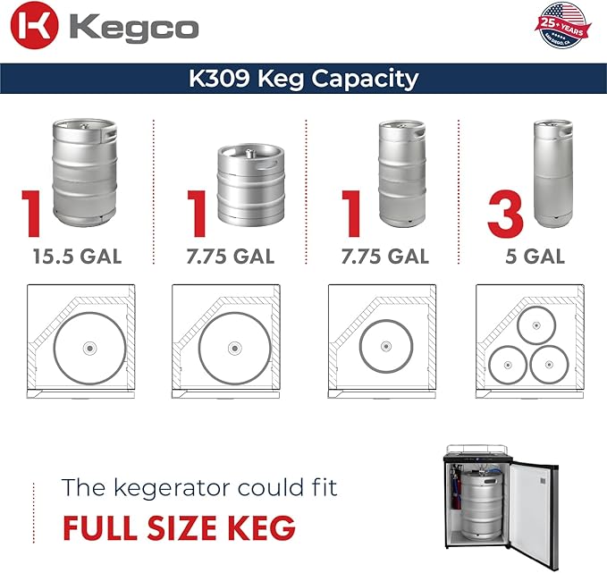 Kegco Kegerator 24" Wide Triple Tap Black Digital Beer Dispenser K309B-3