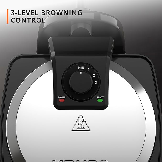KRUPS Waffle Maker, Rotating Belgian Waffle Maker, 180° Flip Waffle Iron, Ceramic Non-Stick Plate, 3 Browning Control Levels, Foldable Cool Touch Handle, Removable Drip Tray, Stainless Steel