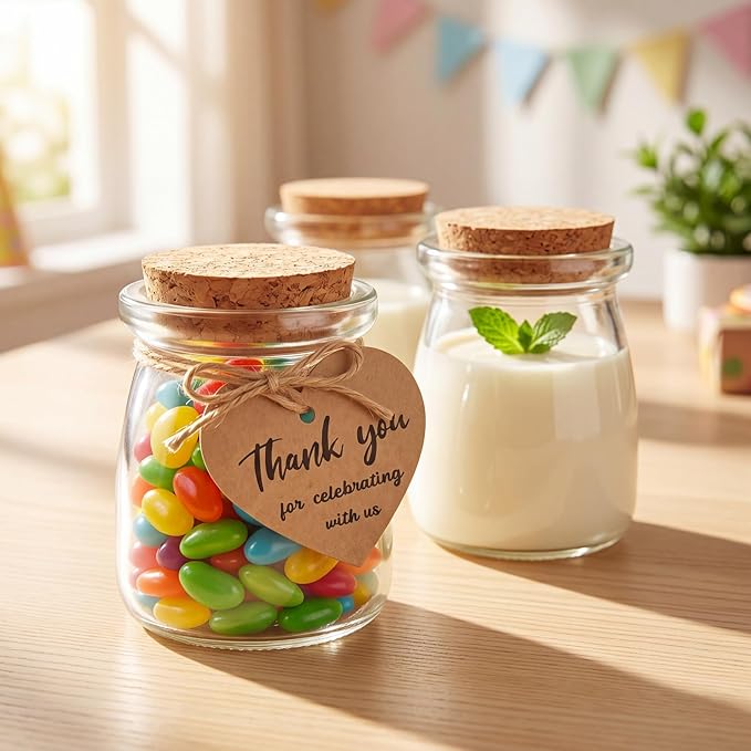 AIXIANG 60 Pack 3.5 oz Glass Jars with Cork Lid & Airtight Seal - Rustic Wedding Favors, Baby Shower Gifts, Candy & Spice Storage - Includes Twine, Labels (Multi-Purpose, Eco-Friendly)