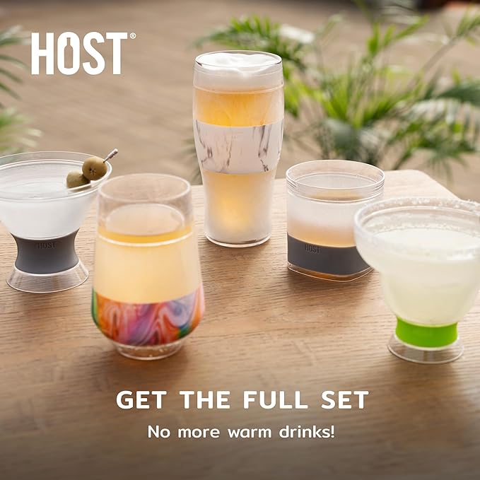 HOST FREEZE Margarita Cocktail Glasses, Frozen Cup Double Wall Plastic Margarita Glasses Drinking Set Modern Drinking Glasses 12oz Punch Pink Set of 2
