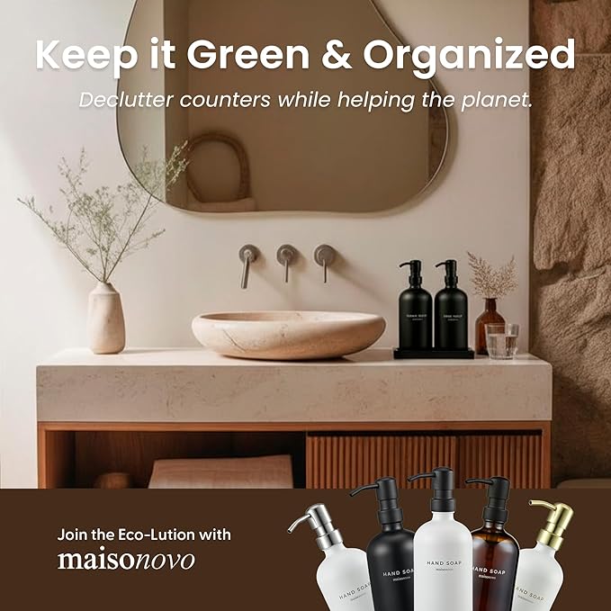 MaisoNovo Black Soap Dispenser Bathroom - Soap Dispenser Set with Black Soap Dispenser, Black Pumps & Ceramic Tray