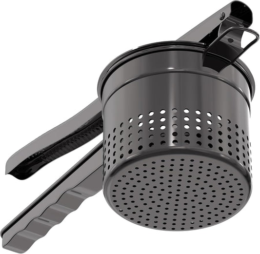 Livilord Large 15oz Potato Ricer, Heavy Duty Stainless Steel Ricer for Mashed Potatoes, Sweet Potato Masher Kitchen Tool with Ergonomic Handle, Press and Mash Kitchen Gadget, Black