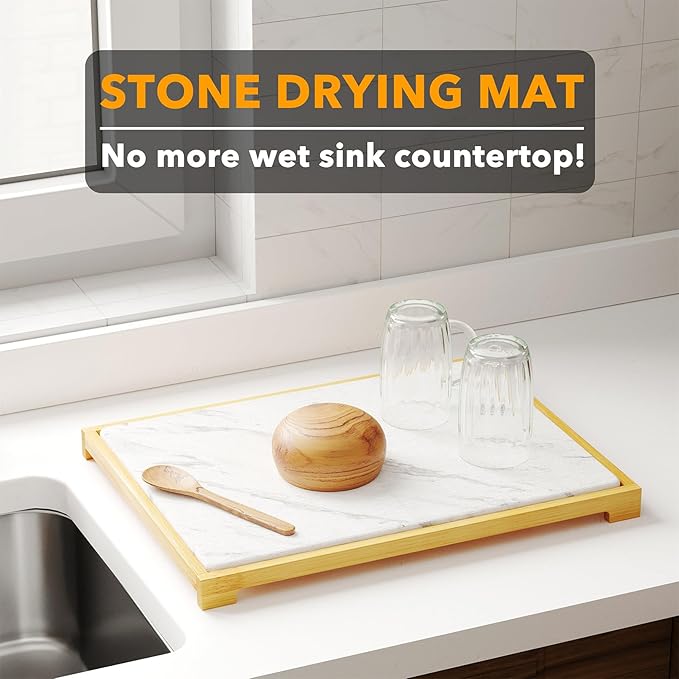 SpaceAid Instant Dry Sink Caddy Organizers and Stone Dish Drying Mat for Kitchen Counter Set