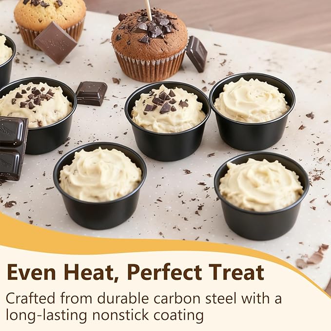8PCS Nonstick Muffin Pans Carbon Steel Pudding Cups, Individual Cupcake Popove Pans for Baking Muffins, Cheese Pudding, Egg Tarts