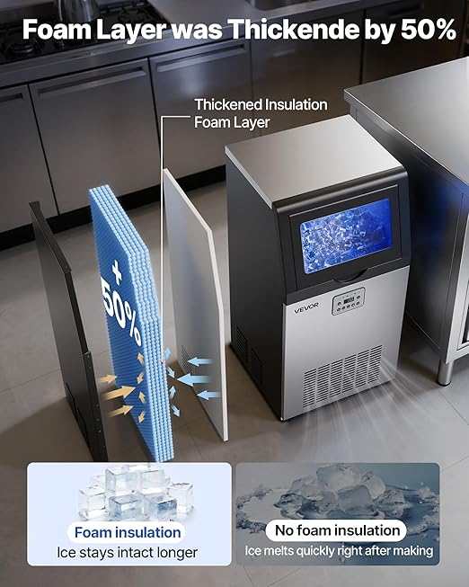 VEVOR Commercial Ice Maker Machine, 120 lbs/24h with 30 lbs Storage Capacity, Built-in/Freestanding/Under Counter, Stainless Steel Ice Maker with LED Display & Self-Cleaning, for Home Bar Restaurant