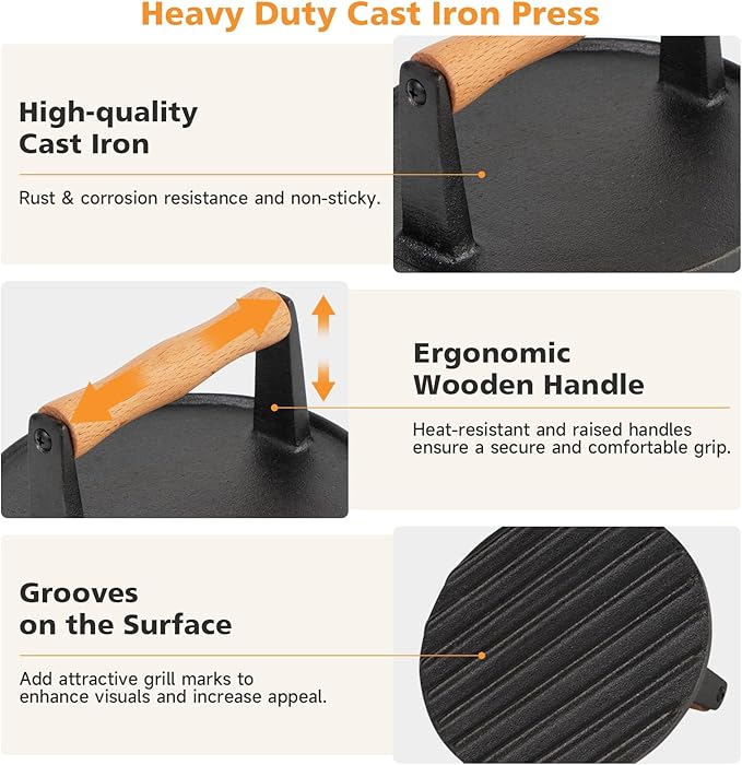 SHINESTAR Cast Iron Burger Press with 12-Inch Melting Dome for Blackstone Griddle, Smash Burger Press & Basting Cover Set, Flat Top Grill Accessories for Bacon, Cheese Melting, Indoor Outdoor Cooking