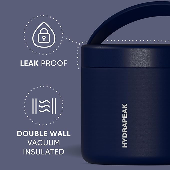 Hydrapeak 18oz Stainless Steel Vacuum Insulated Food Jar Kids for Hot and Cold Food, Wide Mouth Leak-Proof Soup Adults, 10 Hours 16 (Navy) (HP-Foodie18)
