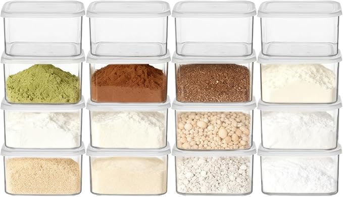 novelinks Clear Plastic Jars with Lids, Reusable Empty Rectangular Storage Containers for Household and Kitchen Organizing (16 Pack Small)