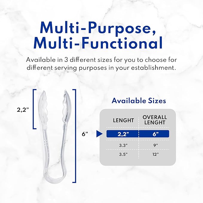 New Star Foodservice Utility Tong, High Heat Plastic, Scalloped, Set of 12 (6-Inch, Clear)