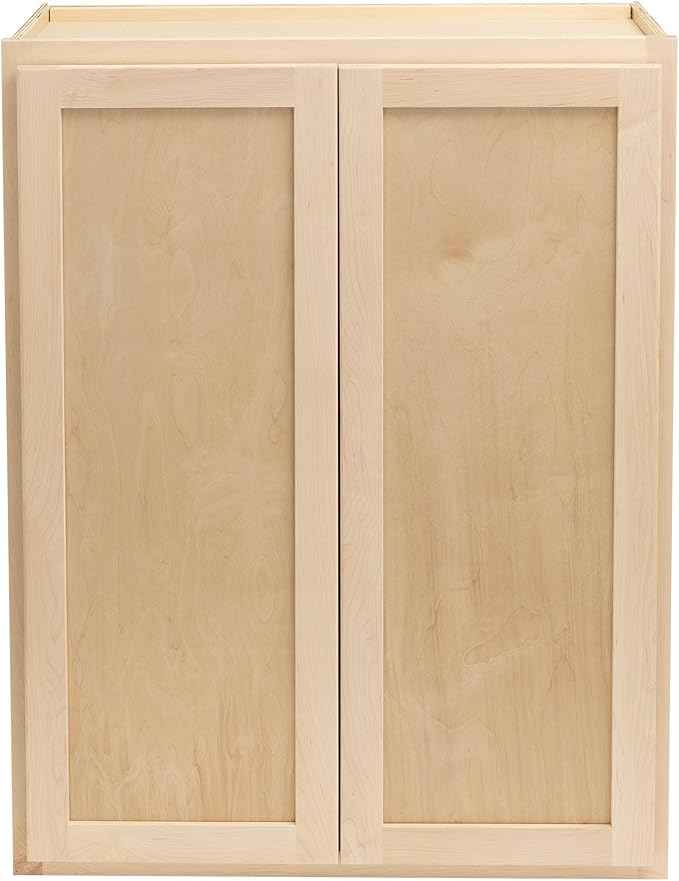 Quicklock RTA (Ready-to-Assemble) 42" Tall Wall Kitchen Cabinets - Shaker Style | 100% Hardwood | Made in America | Soft Close Hardware (Raw Maple, 12" D x 30" W x 42" H)