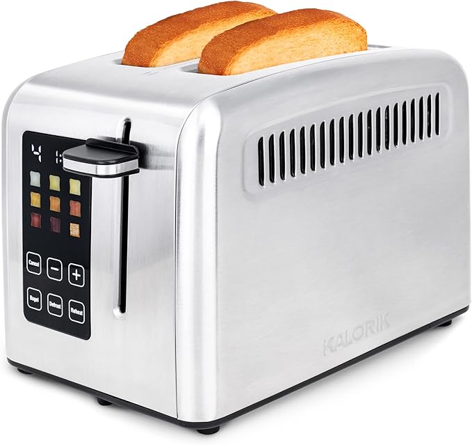 Kalorik Touchscreen Toaster 2-Slice with Extra-Wide Slots, Rapid Toasting Technology with 8 Shade Settings Plus Toaster Pastry Setting Manual Lift Lever and Auto-Shut Off, 1350-Watts, Stainless Steel