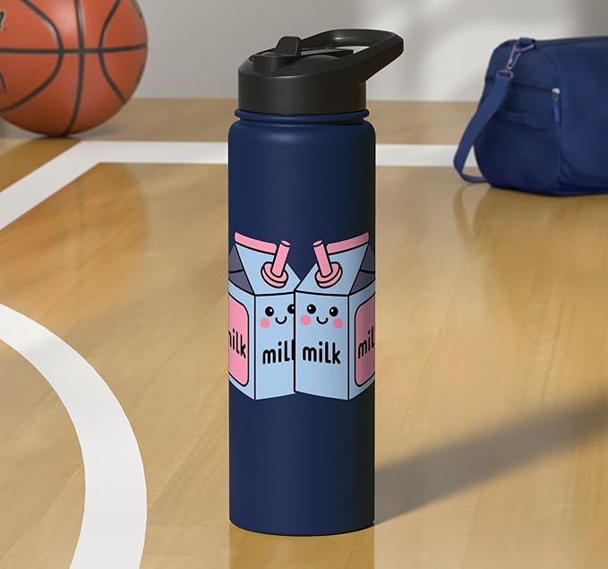 Milk Carton Kawaii Cute Smiling Milk Stainless Steel Insulated Water Bottle