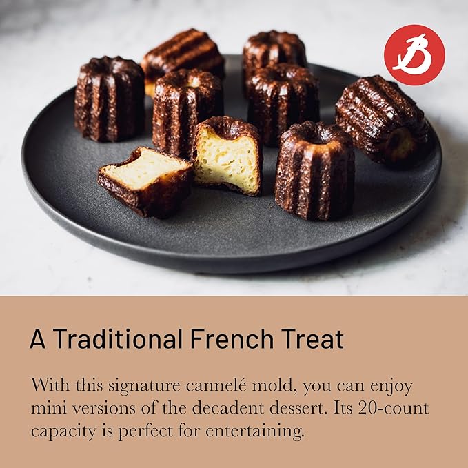 de Buyer ELASTOMOULE Mini-Cannele Silicone Mold - Creates 20 French Pastries - Easy to Use & Clean - Dishwasher Safe