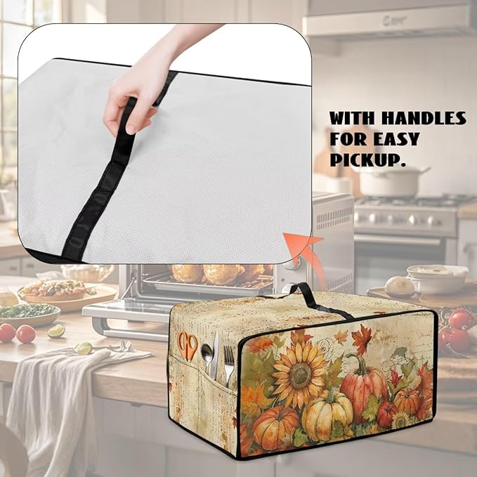 Toaster Oven Dust Cover Small Kitchen Appliance Cover for Countertop Convection Ovens,Small Appliances, M, 16.5 x 20.5 x 10 Inches, Retro Pumpkin Sunflower
