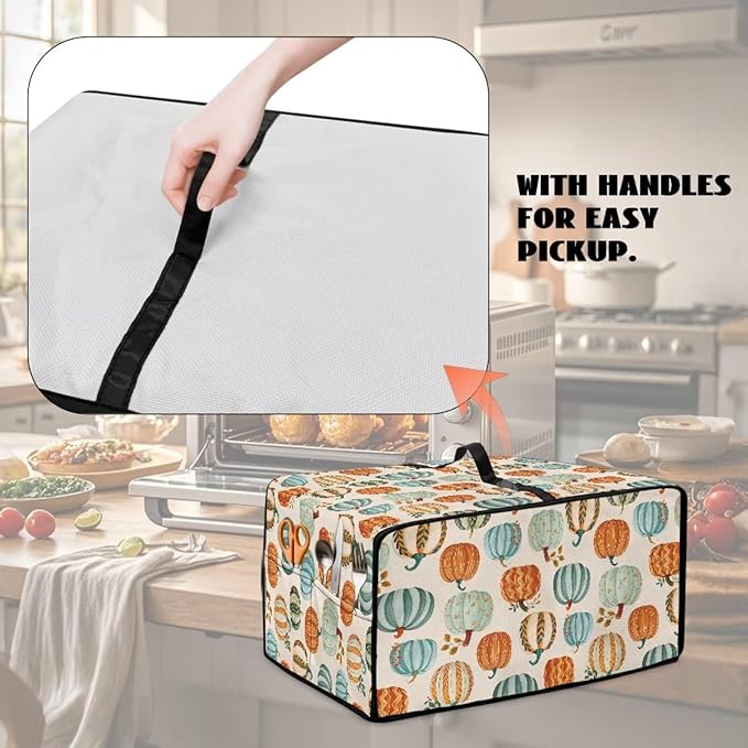 Toaster Oven Dust Cover Dustproof Smart Oven Air Fryer Microwave Cover with Side Pockets, Electric Appliance Protector for Kitchen, S, Pumpkin Pattern