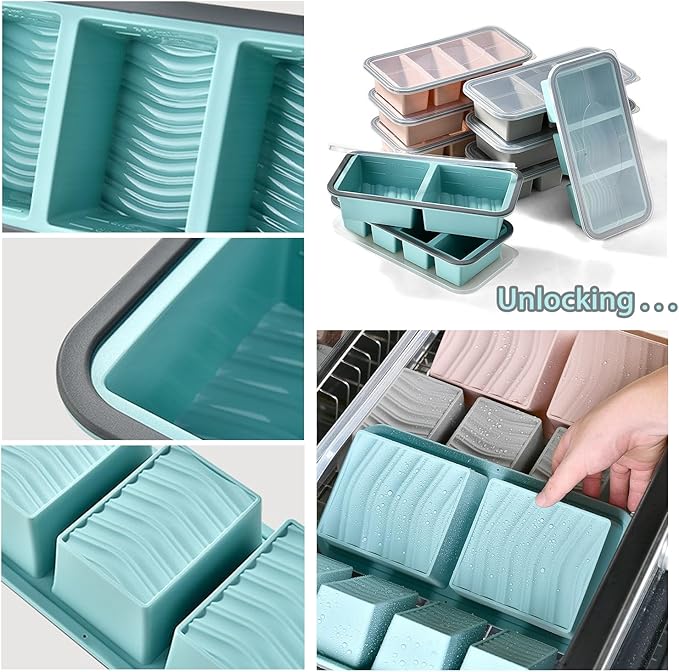 2 Pcs Large Ice Cube Tray With Lid, 1/2 Cup Silicone Freezer Molds for Soup Ice Cubes, Freezer Cubes for Food Storage Silicone，Meal Prep、Frozen Broth and Leftovers