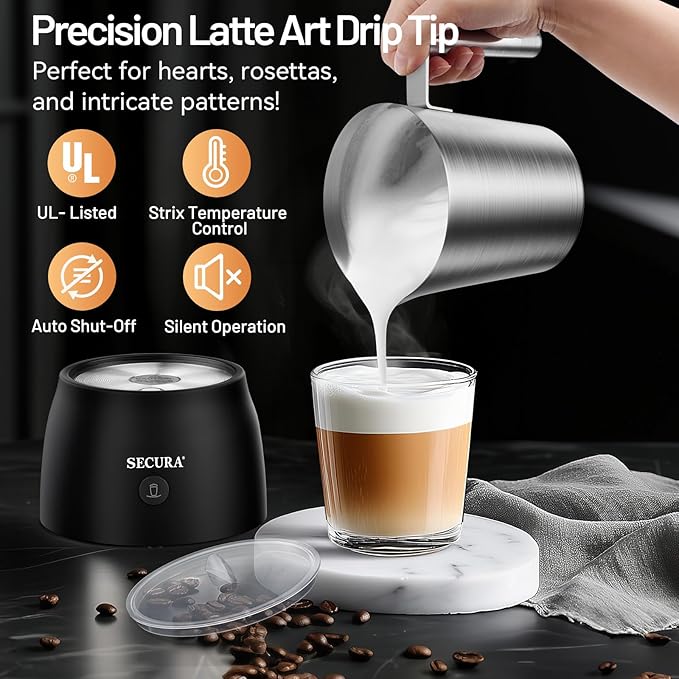 Secura 17oz Electric Milk Frother and Steamer, Stainless Steel Detachable Milk Jug, 4-in-1 Hot & Cold Foam Maker for Latte, Cappuccino & Hot Chocolate, BPA & Teflon-Free, Dishwasher Safe